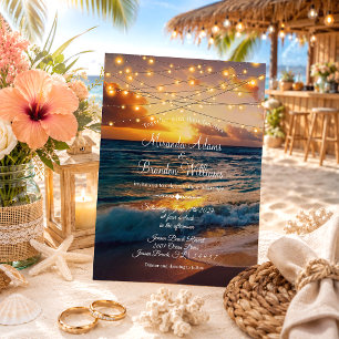Invitation Elégant Sunset Beach String Lights Mariage été