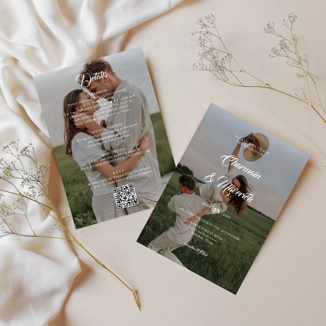 Invitation Élégant superposition 2 photo avec Mariage de code (Créateur téléchargé)