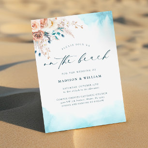 Invitation Elégant Sur la plage Bleu Aquarelle Mariage