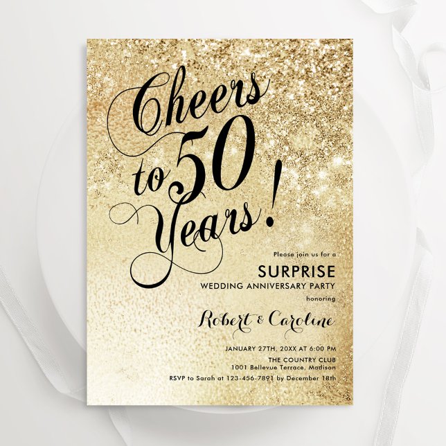 Invitation Élégant Surprise Or 50e Anniversaire (Créateur téléchargé)