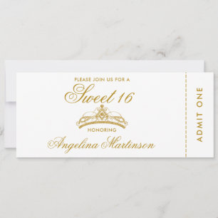 Invitation Élégant Sweet 16 Gold et White Ticket