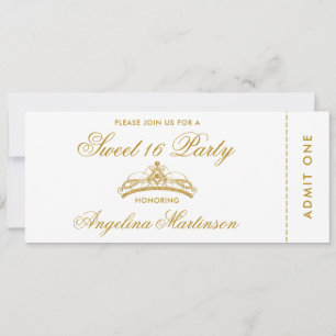 Invitation Élégant Sweet 16 Party Gold et blanc Ticket