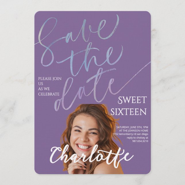 Invitation Elegant Sweet 16 Save the Date Birthday (Devant)