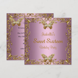 Invitation Elégant Sweet sixteen Anniversaire Pink Gold Papil