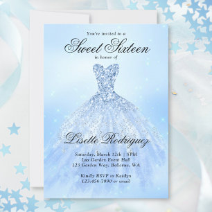 Invitation Elégant Sweet sixteen Bleu 16ème anniversaire