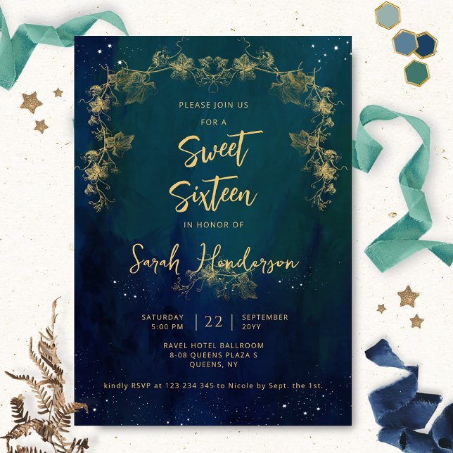 Invitation Élégant Sweet sixteen de nuit étoilé céleste (Créateur téléchargé)