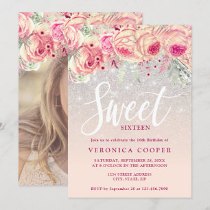 Invitation Élégant sweet sixteen de parties scintillant d'arg