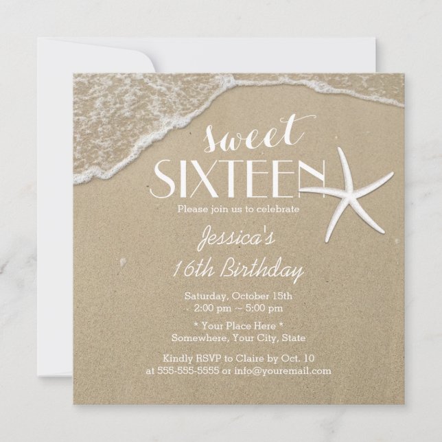 Invitation Elégant Sweet sixteen de plage et de poisson Starf (Devant)