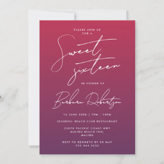 Invitation Élégant Sweet sixteen de script Ombre violet