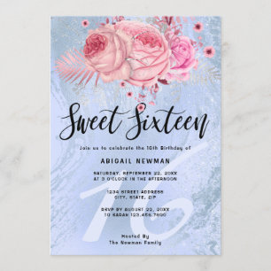 Invitation Élégant sweet sixteen en marbre bleu parties scint