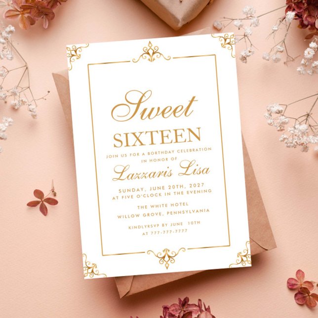 Invitation Elégant Sweet sixteen Or 16 Anniversaire (Créateur téléchargé)