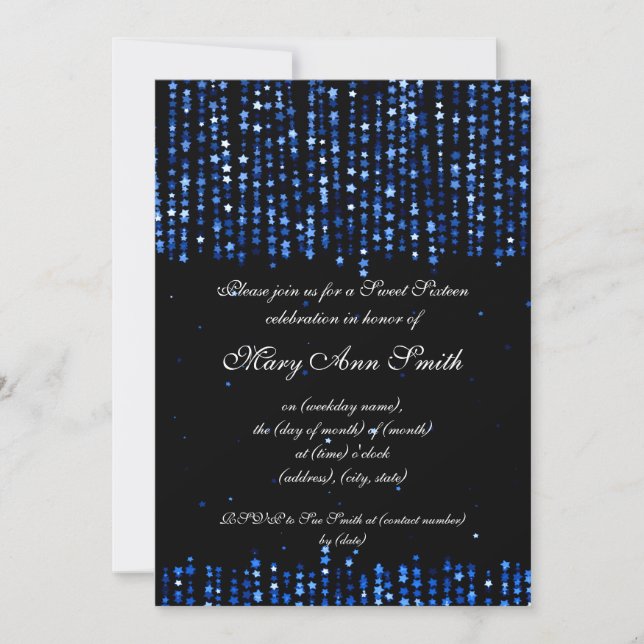 Invitation Élégant Sweet sixteen Party Star Confetti Blue (Devant)