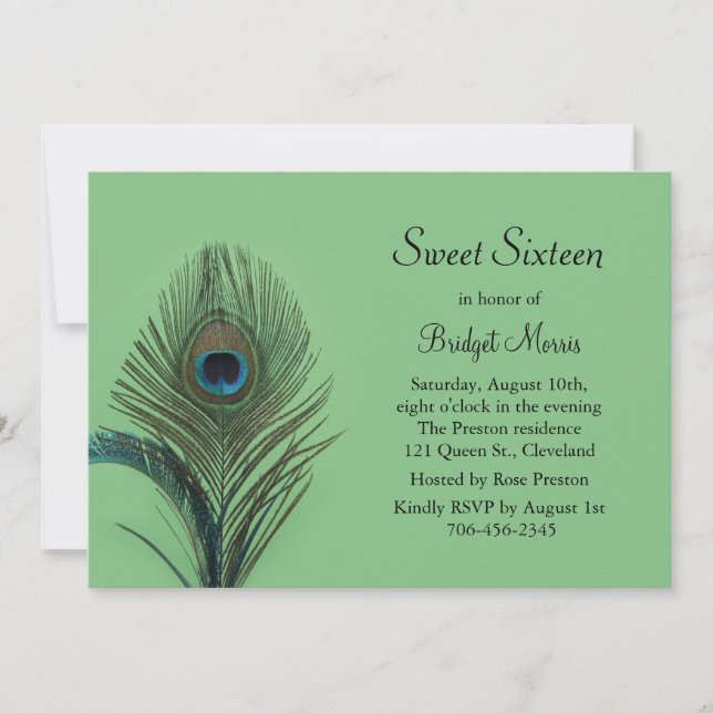 Invitation Élégant Sweet sixteen Peacock vert d'invitation (Devant)