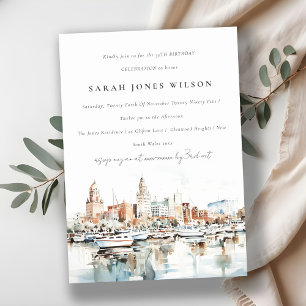 Invitation Elégant Tampa Floride Skyline Aquarelle Anniversai