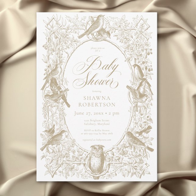 Invitation Elégant Tan Chinoiserie Nature Birds Baby shower (Elegant Tan Chinoiserie Nature Birds Baby Shower Invitation)