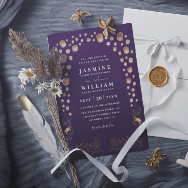 Invitation Elegant Tangled Lanterns Budget QR Code Wedding (Créateur téléchargé)