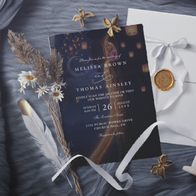Invitation Elegant Tangled Lanterns Modern QR Code Wedding (Créateur téléchargé)