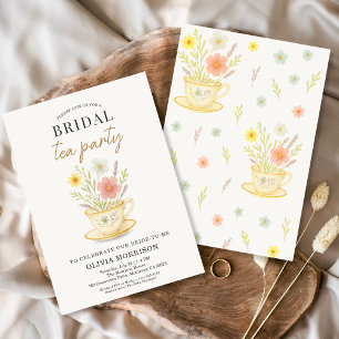 Invitation Élégant Tasse de Thé Florale Aquarelle pour Enterr