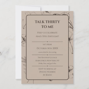 Invitation Élégant Taupe et Floral Espresso pour les 30 ans