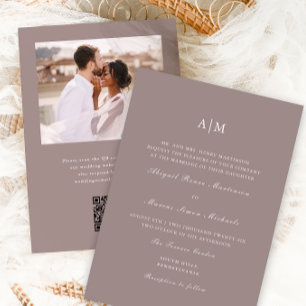 Invitation Élégant Taupe Monogramme QR Rsvp Mariage photo
