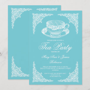Invitation Elégant Tea Party Vintage Robin Oeuf Bleu