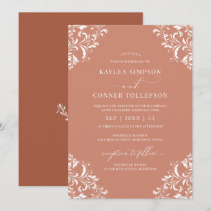 Invitation Élégant Terracotta Rust Mariage Vintage Orné