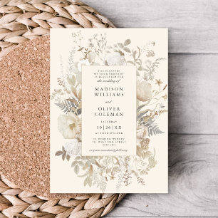 Invitation Elégant terroir à crème florale Mariage chic