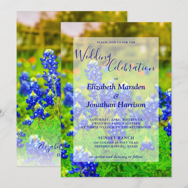 Invitation Élégant Texas Bluebonnets Floral Photo Mariage (Devant / Derrière)