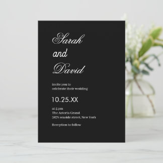 Invitation Élégant texte moderne chic noir et blanc mariage