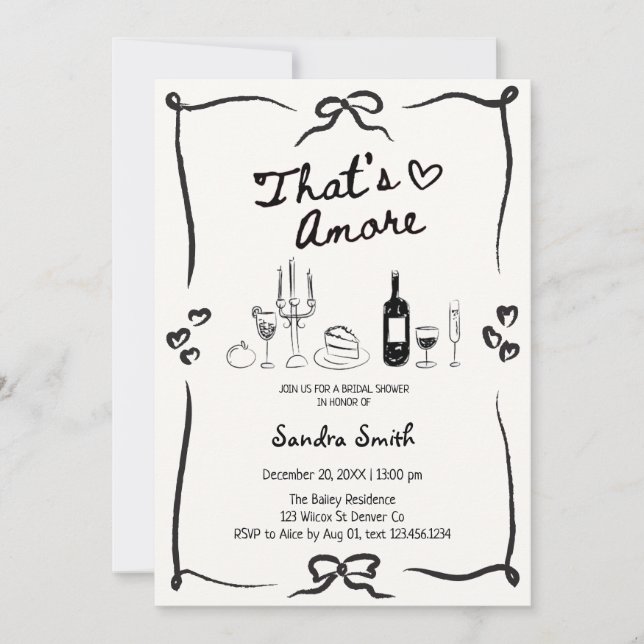 Invitation Elegant That's Amore Hand Drawn Bridal Shower  (Devant)