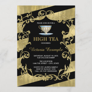 Invitation Elégant thé noir et or