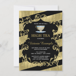 Invitation Elégant thé noir et or haute