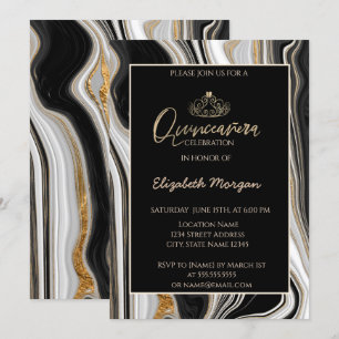 Invitation Elégant Tiara d'or moderne, Marbre d'or noir