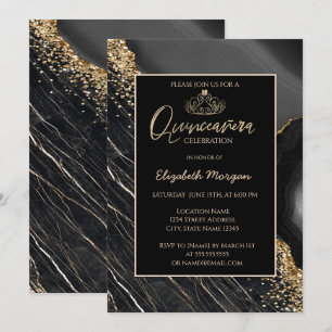 Invitation Elégant Tiara d'or moderne, Marbre noir
