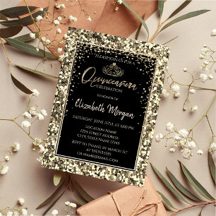 Invitation Elégant Tiara Or Moderne, Séquins Quinceanera