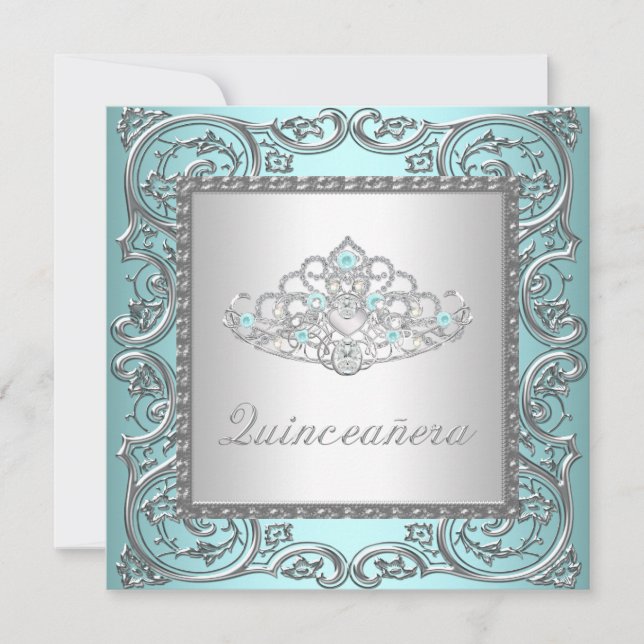Invitation Elégant Tiara Turquoise Blue Quinceanera (Devant)