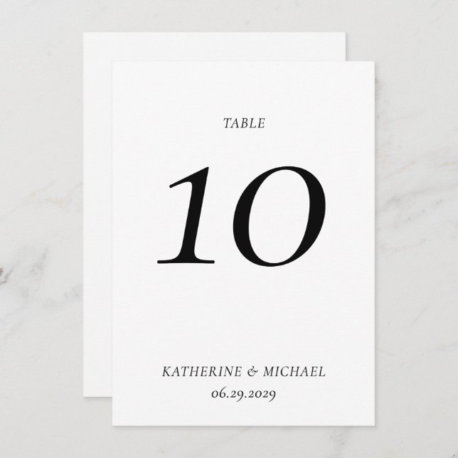 Invitation Elegant Timeless White Large Wedding Table Number (Devant / Derrière)