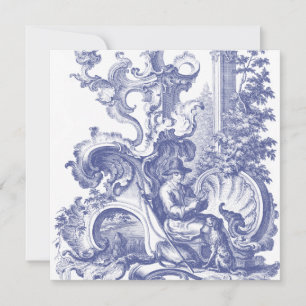 Invitation Elégant Toile Baroque Bleue Française