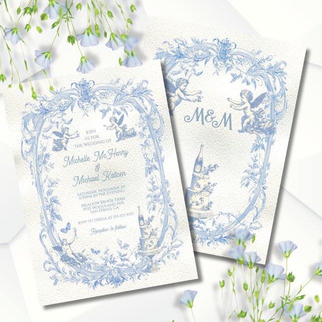 Invitation Élégant Toile de France Floral Mariage d'ange cupi (Créateur téléchargé)