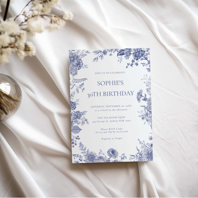 Invitation Elégant Toile Français Bleu toile 30e anniversaire (Créateur téléchargé)