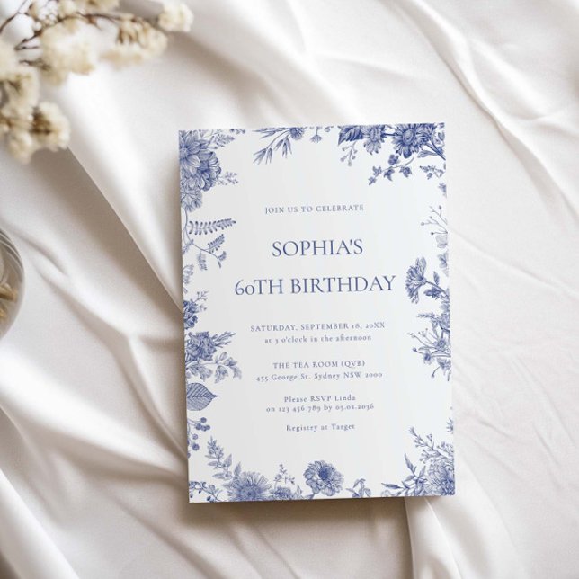 Invitation Elégant Toile Français Bleu toile 60e anniversaire (Créateur téléchargé)
