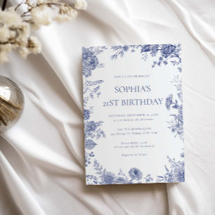 Invitation Elégant Toile Français Blue toile 21e anniversaire