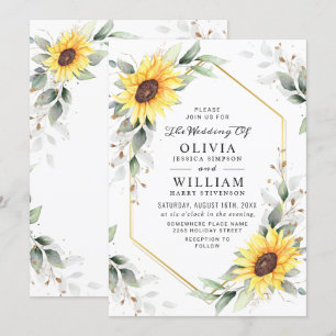 Invitation Elégant Tournesol Aquarelle Mariage