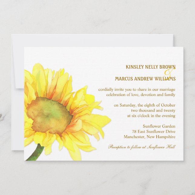 Invitation Élégant tournesol Décontracté Mariage extérieur (Devant)
