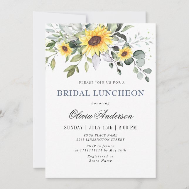 Invitation Élégant tournesol Eucalyptus BRIDAL LUNCHEON (Devant)
