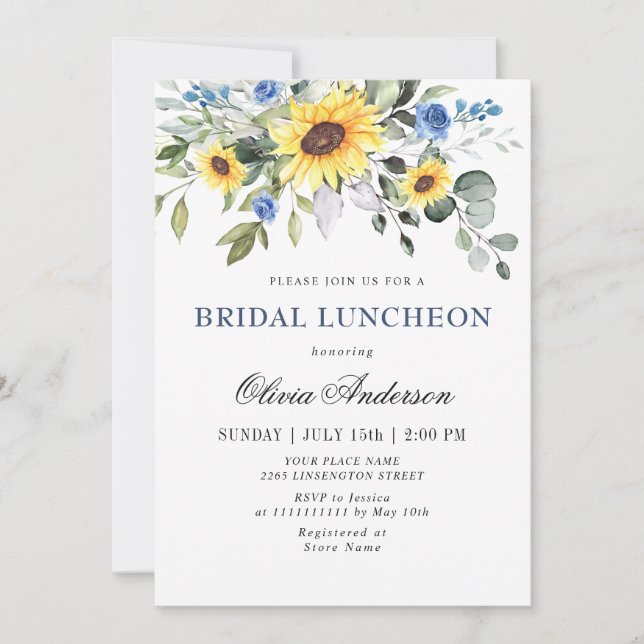 Invitation Élégant tournesol Eucalyptus BRIDAL LUNCHEON (Devant)