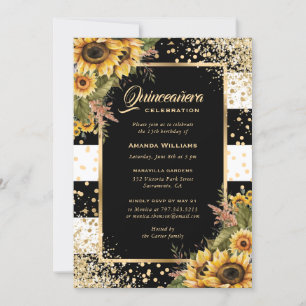 Invitation Elégant Tournesol Or Noir Blanc Quinceañera