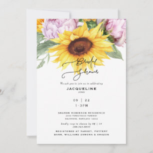 Invitation Elégant tournesol & pivoines Fête des mariées blan
