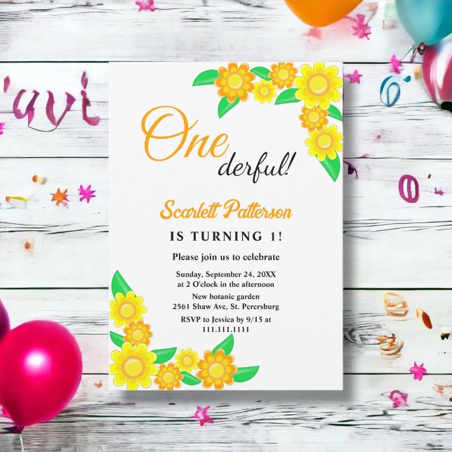 Invitation Elégant Tournesol Rustique Boho Floral 1er anniver (Créateur téléchargé)