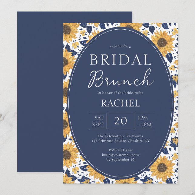 Invitation Élégant tournesol Rustique Bridal Brunch Invitatio (Devant / Derrière)